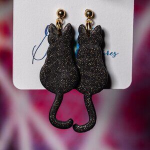 Galactic Captures Sparkle Shadow Cat Polymer Clay Post Earrings